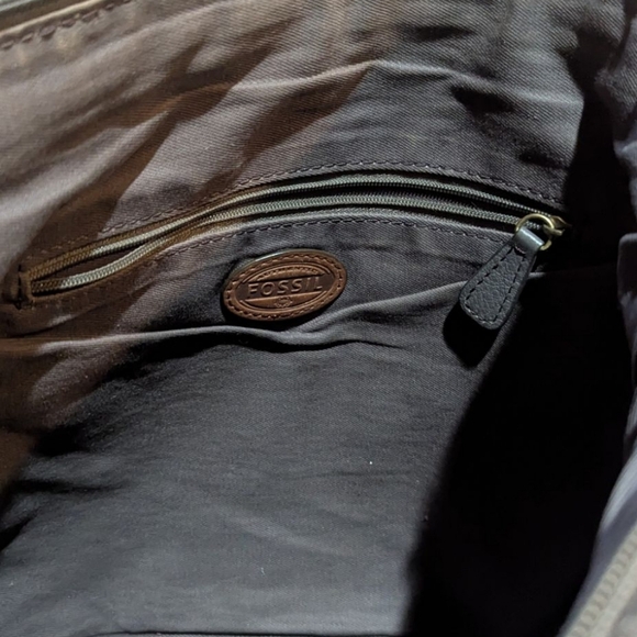 Fossil Morgan Crossbody Traveler Bag Grey Brown Leather Soft Purse - Picture 8 of 11